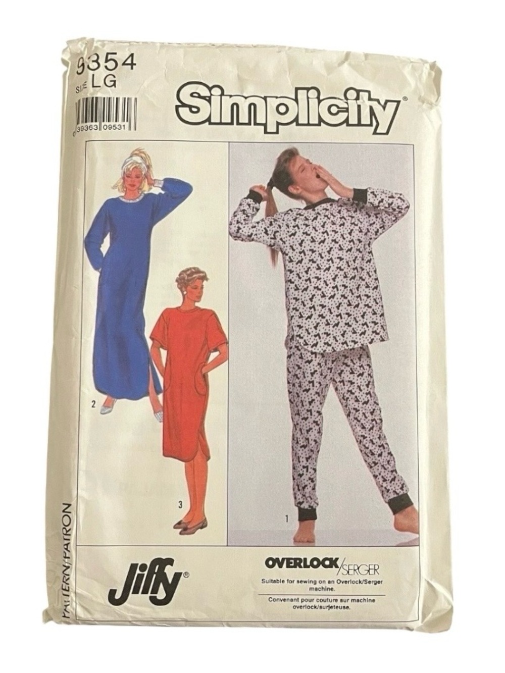 Simplicity Sewing Pattern 9354 Size LG Pajamas Nightgown Vintage 1989